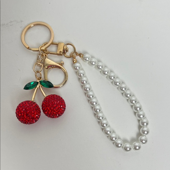 Red Cherry Keychain with Gold Accents - Picture 2 of 5